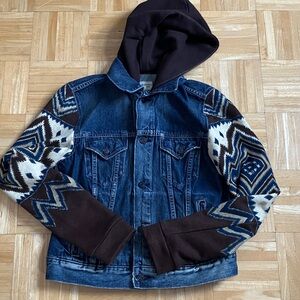 Denim & Supply Ralph Lauren hooded Jean jacket with fabric sleeves EUC M